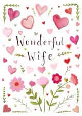 Classic Birthday Card - For Wife - Flowers & Hearts created by Love Lucy Illustration