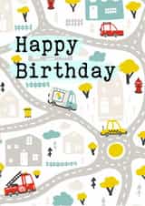 Cute Roadmap Kids Birthday Card - Fun Cars & Vehicles Design For Boys created by Ditsy & Stitch