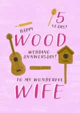 Cute Anniversary Card - Five Years - Wood Anniversary created by Juniper and Rose Studio