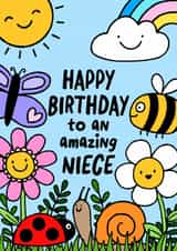 Cute Birthday Card - For Niece - Flowers created by Macie Dot Doodles