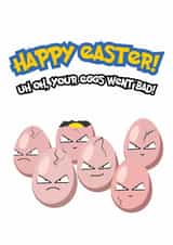 Funny Pokemon Easter Card – Exeggcute Pun – Uh Oh, Your Eggs Went Bad! created by Meelsy Designs