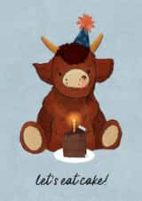 Cute Birthday Card - Highland Cow - Let’s Eat Cake created by Kelsey Marshalsey