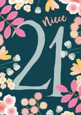 Pretty 21st Birthday Card - For Niece - Flowers created by The Pattern Press
