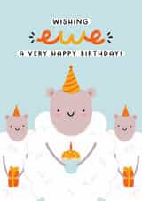 Cute Birthday Card - Wishing Ewe a Very Happy Birthday - Sheep Pun created by Joanne Hawker