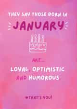 Fun Birthday Card - January Personality - Cake created by Sian Moore Illustration