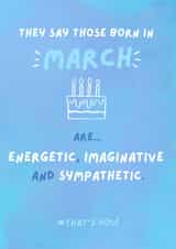 Fun Birthday Card - March Birthday - Cake created by Sian Moore Illustration