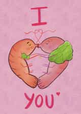 Cute & Fun Anniversary or Valentine Card - Kissing Prawns - I 'heart' You. created by Stiffnees