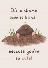 Cute Anniversary Card - Love Is Blind - Mole created by Sophie Corrigan