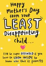 Funny Mother's Day Card - Least Disappointing Child - Sibling Rivalry created by Arrow Gift Co