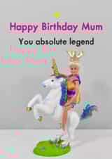 Fun Birthday Card - For Mum - Legend Mum Riding Unicorn created by Bold & Bright Cards