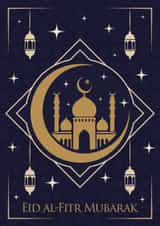 Classic Eid al-Fitr Card – Gold & Midnight Blue – Crescent & Mosque created by Dottie Mottie