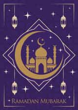 Ramadan Mubarak Card – Gold & Deep Plum – Islamic Crescent & Lanterns created by Dottie Mottie