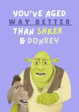 Funny Birthday Card - Shrek and Donkey - You've Aged Better created by Sian Moore Illustration