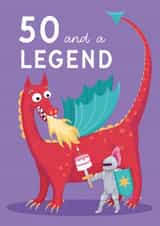 Cute Birthday Card - 50th - Knight And Dragon created by Painted Parasol Studio
