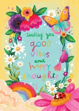 Cute Get Well/Thinking Of You Card - Good Vibes - Happy Thoughts created by Aniet Illustration