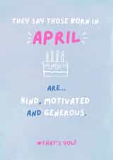 Fun Birthday Card - April Birthday - Cake created by Sian Moore Illustration