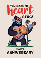 Cute Anniversary Card - Gorilla - You Make My Heart Sing created by Folio | Ian Owen