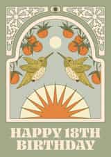 Arty 18th Birthday Card - Numbered Hummingbird - Oranges created by Lately Studio