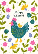 Cute Easter Card - Chicken - Pretty Florals created by Abbie Imagine