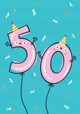 Cute 50th Birthday Card - Balloons - Confetti created by Lucy Maggie Designs