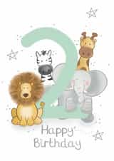 Cute Birthday Card - 2nd - Safari Animals created by Bumbleberry Park