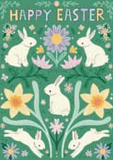 Cute Easter Card - Bunnies And Daffodils created by Hollie McManus Illustration