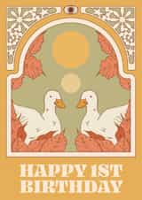Arty Birthday Card - 1st - Ducks - Art Nouveau created by Lately Studio
