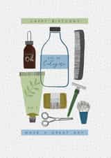 Classic Birthday Card - For Him - Grooming Products created by Laura Darrington Design Ltd.