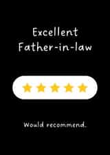 Funny Father's Day Card - 5 Star - Excellent Father-In-Law created by Sundiva Designs