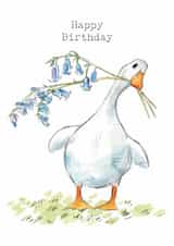 Cute Birthday Card - White Duck with Bluebells created by Paper Shed Design