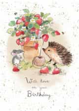 Cute Birthday Card - Hedgehog and Mouse with Strawberry Pot created by Paper Shed Design