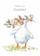 Cute Thank you Teacher Card - White Duck with Apples created by Paper Shed Design