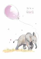 Cute Baby Girl Card - It's a Girl - Baby Elephant with Pink Balloon created by Paper Shed Design