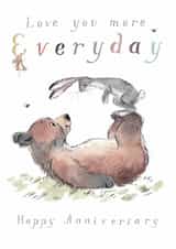 Cute Anniversary Card - Love You More Everyday - Bear Hare and Mouse created by Paper Shed Design