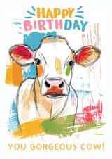 A Moo-vellously Fun Birthday Card! 'Happy Birthday You Gorgeous Cow!' created by Eamonndo Designs
