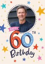 Personalised Birthday Photo Card created by Dotty Black - Classic Birthday Card - 60th - Colourful Stars