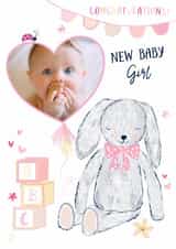 Personalised New Baby Photo Card created by Katie Phythian Design - Cute New Baby Card - Baby Girl - Bunny