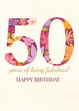 50th Birthday Card For Her - Floral Card - Fabulous Fifty - Golden Jubilee created by Rainee Collections