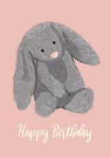 Pink Happy Birthday, Cute Toy Rabbit Card created by Sarah, Spark Prints & Designs