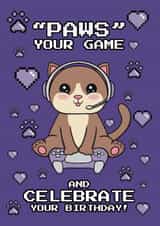 Cute Birthday Card - Gaming Cat created by @Cupsie's Creations