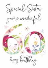 Sister 60th Birthday card - Classic - Pretty - Floral created by Katie Phythian Design