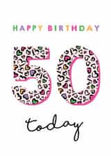 Classic Birthday Card - 50th - Heart Leopard Print created by Michelle Fiedler Design