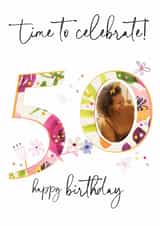 Personalised Birthday Photo Card created by Katie Phythian Design - Floral 50 birthday card - Classic - Floral - Photo Personalised