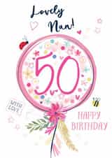 Pretty 50th Birthday balloon Card - for Nan - Classic - Floral created by Katie Phythian Design