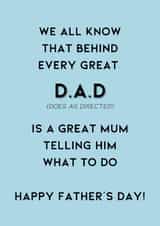Funny Father's Day Card For Dad - Does As Directed - Dad Acronym - Great Dad created by Coja Prints