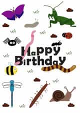 Whimsical birthday card of Creepy Crawlies for young explorers! created by Edel Harrington