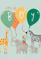 Cute New Baby Card - It's a Boy - Animals with Balloons created by Louise Tiler