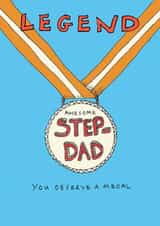 Classic Father's Day/Birthday Card - Awesome Step Dad - Medal created by Poet and Painter