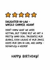 Funny Birthday Card - For Daughter-In-Law - Five Star Rating created by Lyndsay Moon