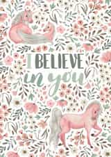 Pink unicorn I believe in you card created by Elena O'Neill